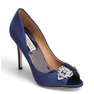 Badgley Mischka 9.5 Davida Deco Blue Satin Heels with Crystal Embellishment